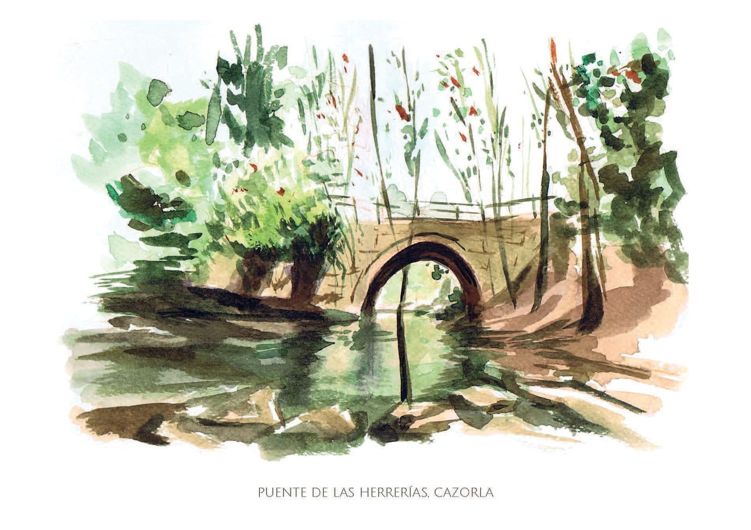 Acuarela del Puente de las Herrerías sobre el río Guadalquivir en Cazorla, Jaén