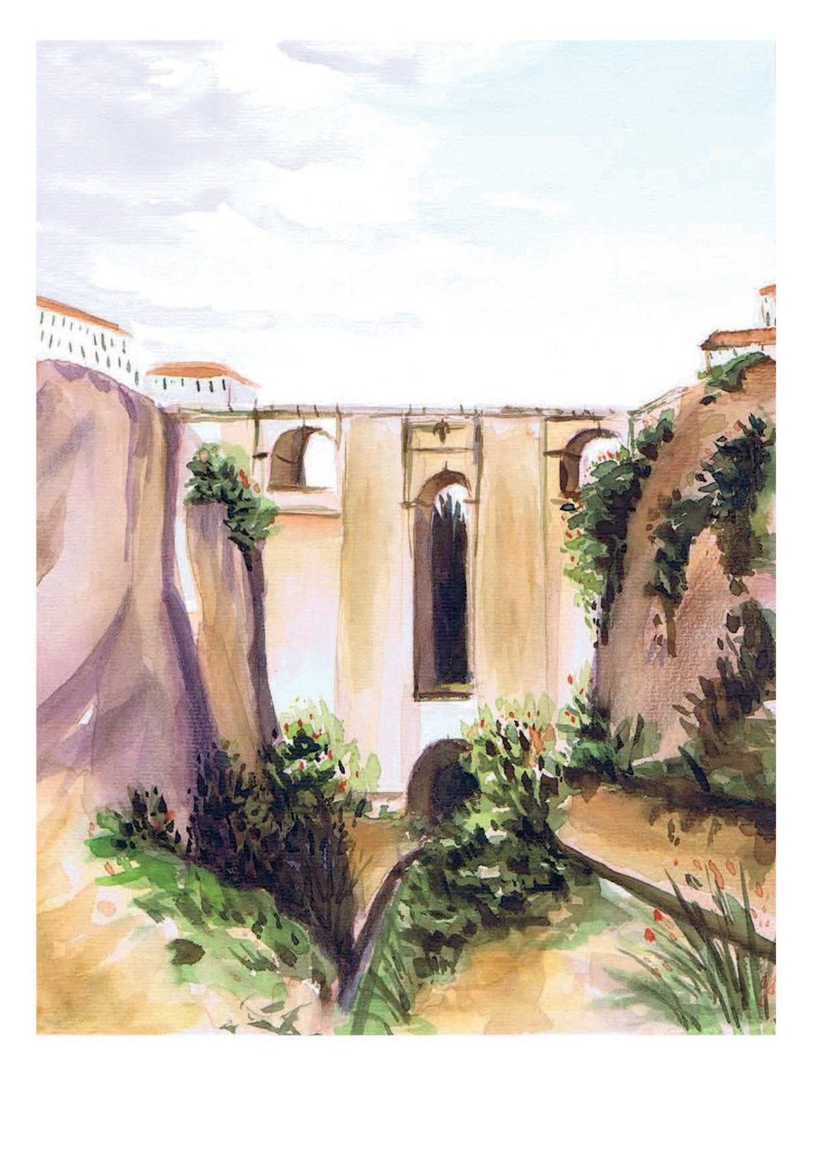 Acuarela del Puente Nuevo de Ronda sobre el Tajo