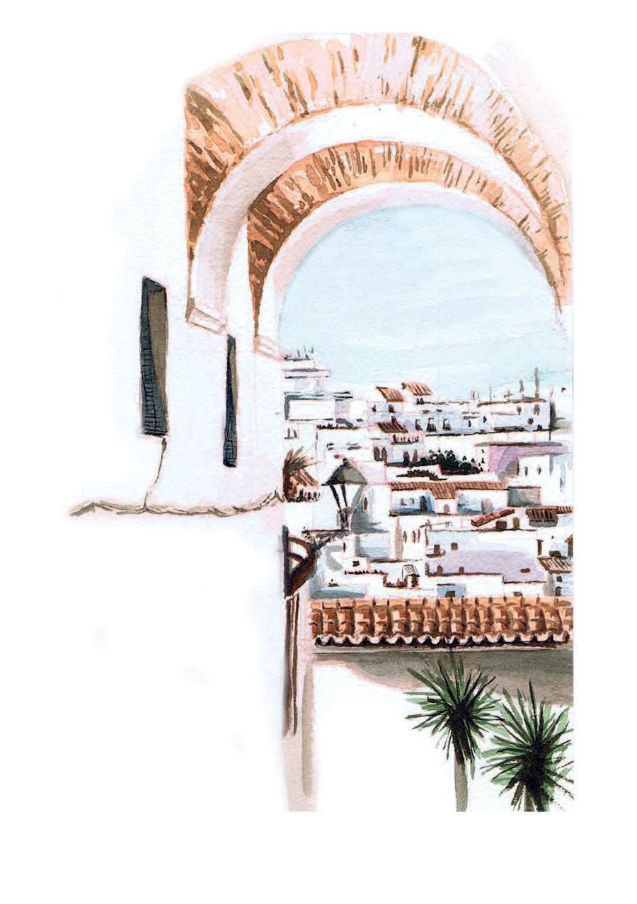 Acuarela de la calle de la Judería en Vejer de la Frontera, Cádiz