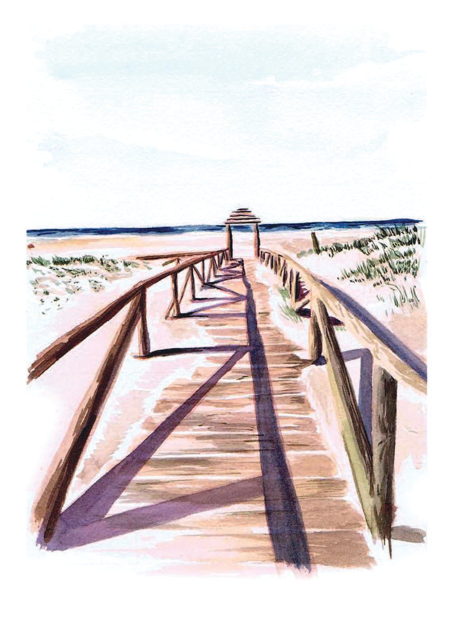 Acuarela de la playa del Cabo de la Plata en Zahara de los Atunes, Cádiz